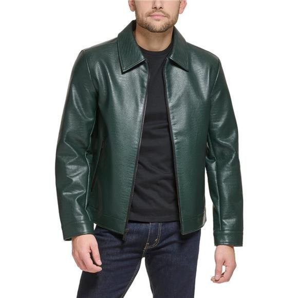 Jackets & Coats Mens Faux Leather Classic Laydown Collar Bomber